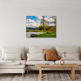 Obraz loďky pri jazere (70x50 cm)