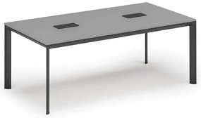 Rokovací stôl PRIMO INVITATION, 200x100 cm, sivá + 2x stolná zásuvka TYP VI, čierna