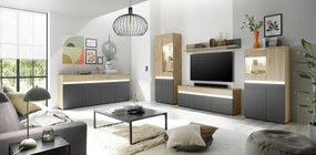TV skříňka s policí Lille, dub artisan/antracit, s osvětlením