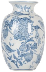 Keramická váza modrými kvetmi a vtáčikmi - Ø 14*23 cm