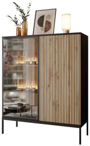 NÍZKA VITRÍNA ALESSIO 104 cm DUB WOTAN / ČIERNA LED