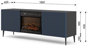 TV skrinka/stolík s elektrickým krbom FPB 2D 170 C Rowanna (čierna + tmavomodrá). Akcia -20%. Vlastná spoľahlivá doprava až k Vám domov. 1125095