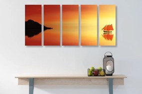 5-dielny obraz oranžová plachetnica - 200x100