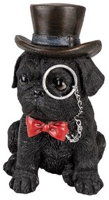 Dekoratívne soška čierneho psa s lupou a klobúkom - 13 * 9 * 17 cm