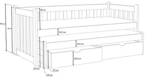 Detská posteľ z masívu borovice KRYŠPÍN s prístelkou a šuplíky - 200x90 cm - PRÍRODNÁ BOROVICA