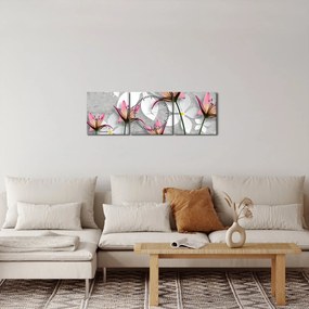 Obraz kvetinové abstrakcie (s hodinami) (90x30 cm)