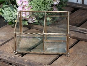 Sklenená šperkovnica s mosadzným antik lemom Vionie - 20*15*12 cm