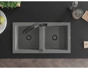 Mexen Mario, granitový drez 820x436x161 mm, 2-komorový a drezová batéria Duo, šedá, 6504-71-671701-70-B