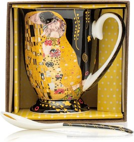 Home Elements Hrnček s lyžičkou 280 ml, Klimt Bozk, čierny