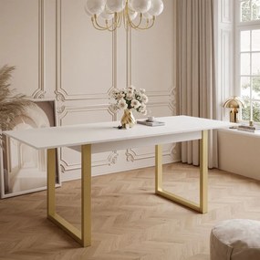 ROZKLADACÍ JEDÁLENSKÝ STÔL DANILO BIELY + ZLATÉ U NOHY 140 / 195 cm