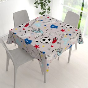 Biante Detský bavlnený štvorcový obrus Sandra SA-646 Futbal to je hra - na sivom 120x120 cm