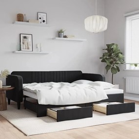 Rozkladacia denná posteľ so zásuvkami čierna 90x200 cm zamat 3197115