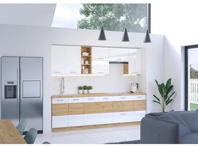 Kuchynská linka Artisan 260 cm biela lesklá bez dosky