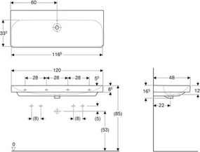 Geberit 500.225.01.1 - Závesné dvojité umývadlo Smyle Square 120x48 cm keramika/biela