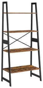 Rebríková polica, 4-úrovňový regál, bambusový rám, rustikálna hnedá