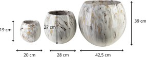 Sada 3 ks keramických květináčů NEVA MARBLE XI černá/bílá
