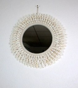 Zrkadlo okrúhle TIMOR biele, pravé mušle,ručná práca, 46 cm