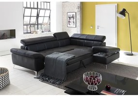 Kožená rohová sedacia súprava SALERNO II pravá čierna, rozkladacia