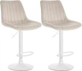 2x Barová stolička Toni - zamat, biely rám Krémová
