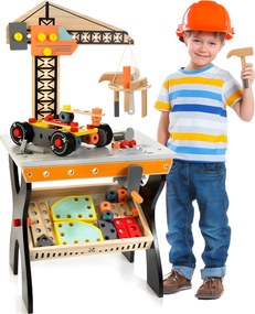 Drevený detský dielenský stôl ECOTOYS s náradím – 76 dielov, kreatívna hračka 3+
