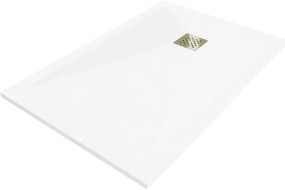 Mexen Stone+, obdĺžniková vanička z minerálneho kompozitu 120 x 80 cm, biela, zlatá lesklá krytka, 44108012-G