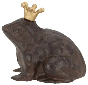 Záhradná liatinová figúrka Prince Frog, 11,5x13 cm, hnedá