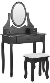 Toaletný stolík s 3 zásuvkami a oválnym zrkadlom čierny ASTRE Beliani