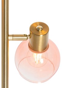 Art Deco stojaca lampa zlatá s ružovým sklom 3-svetlo - Vidro