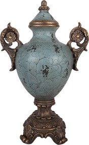 Modrozelená antik dekoratívna amfora s kvetinovým reliéfom – 30*19*46 cm