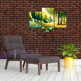 Obraz - Dedina v žlto-zelenej (90x60 cm)