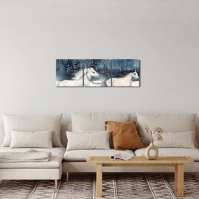 Obraz maľovaných koní (s hodinami) (90x30 cm)