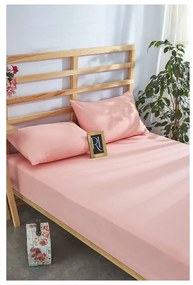 Ružová napínacia bavlnená plachta a obliečka na vankúš v súprave 180x200 cm – Mila Home