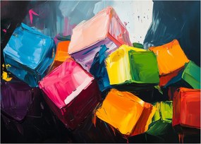 Sklenený obraz - Farebné kocky (70x50 cm)