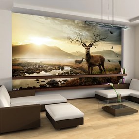 Artgeist Fototapeta - Deers by mountain stream Veľkosť: 196x154, Verzia: Samolepiaca