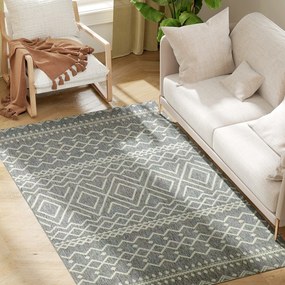 HOMCOM Umývateľný protišmykový koberec s plochým tkaním a boho dizajnom pre terasu, balkón, obývačku a kuchyňu, 170 x 120 cm, Šedý | Aosom