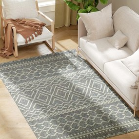 HOMCOM Umývateľný protišmykový koberec s plochým tkaním a boho dizajnom pre terasu, balkón, obývačku a kuchyňu, 170 x 120 cm, Šedý | Aosom