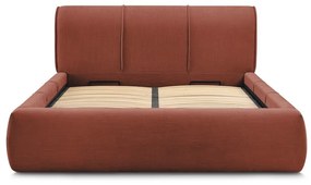 Oranžová čalúnená dvojlôžková posteľ s úložným priestorom s roštom 160x200 cm Vernon – Bobochic Paris