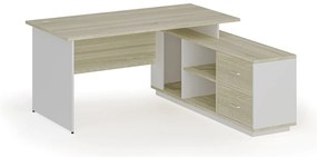 Kancelársky stôl so skrinkou MIRELLI 1600 x 1600 mm, pravý, biely/dub sonoma