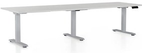 Výškovo nastaviteľný stôl OfficeTech Long, 260 x 80 cm, sivá podnož, svetlo sivá