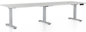 Výškovo nastaviteľný stôl OfficeTech Long, 260 x 80 cm, sivá podnož, svetlo sivá