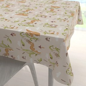 Biante Detský bavlnený štvorcový obrus Sandra SA-695 Veveričky a ježkovia na svetlo béžovom 40x40 cm