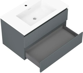 Mexen Rivel, kúpeľňová skrinka 80 cm s umývadlom Otis, 2 zásuvky, drážkovaná, grafitová matná/biela matná, 91A20-08047-2-BFF66-W18M0