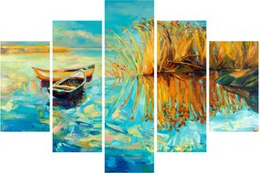 Obraz - Jazero s loďkami (150x105 cm)