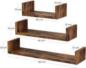 Nástenná polica VASAGLE Ula hnedá - 3 kusy