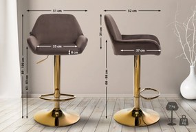 Barová stolička Braga (SET 2 ks) - zamat, zlatá podnož - Hnedá