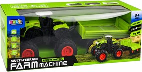 LEAN Toys Vysoký poľnohospodársky traktor s vyklápacím prívesom, diaľkovo ovládaný RC v mierke 1:16