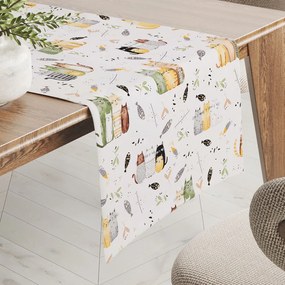 Biante Detský bavlnený behúň na stôl Sandra SA-652 Mačací svet zeleno-žltý na bielom 45x120 cm