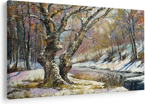 Obraz maľovanej zimnej krajiny (90x60 cm)