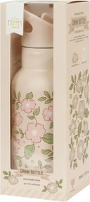 Nerezová fľaša na pitie kvety ružové