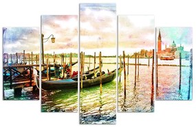 Obraz na plátně pětidílný Benátky Gondoly Itálie - 150x100 cm